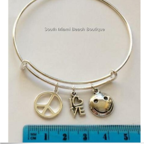 Silver Peace Sign Charm Bracelet Love Smiley Emoji - Picture 5 of 5